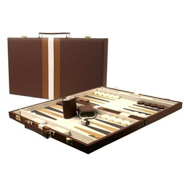 DA VINCI Large 16 inch Leatherette Backgammon Set, Brown