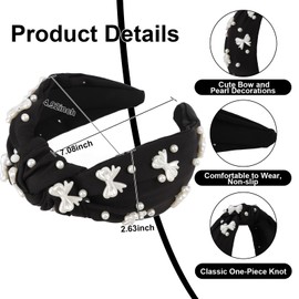Uintoon Black Headband Bow Pearl Knotted Headbands for Women Girls Cute Fashion Wide Headbands for Women Non Slip Hairbands Head Bands for Women's Hair Bow Hair Accessories