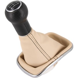 Gear Knob + Gear Stick Gaiter Set 6 Gears Suitable for VW Golf 4 1997-2006, Plug & Play, Car Gear Lever Shift Gaiter with Frame, Black/Beige