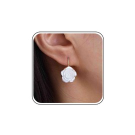 Acrylic White Flower Earrings Big Pink Flower Hoop Earrings Large Daisy Huggie Earrings Pearl Floral Dangle Earrings Gold Statement Earrings Resin Rose Drop Earrings Wedding Jewelry for Women