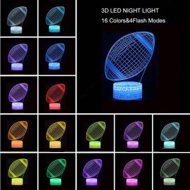 Rugby Night Light, 3D Football Lamp with 16 Colours Changing Touch, Remote Control, Decorative Table Desk Lamp, Birthday Gift for Boys Children Sports Lovers