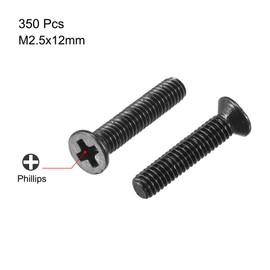 uxcell M2.5 x 12mm Phillips Screw Fasteners Black for Laptop PC TV Fan Switch 350pcs