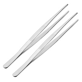 Sourcingmap 2 Pcs 12-Inch Stainless Steel Straight Blunt Tweezers with Serrated Tip Daily Garden Tool