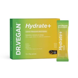 DR.VEGAN Hydrate+ | Hydration Sachets, Zero Sugar Electrolyte Powder | Informed Sport Rehydration Sachet with No Artificial Preservatives | Full Spectrum Electrolytes (15 Sachets, Lemon)