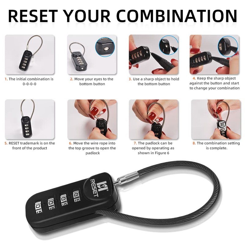 RESET-192 4 Digit Combination Padlock with 10cm(4 inch) Cable,Travel Lock