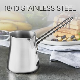 CRYSTALIA Cafetera turca de acero inoxidable 18/10, tetera para estufa, calentador de leche, café árabe griego Cezve Briki (plata, grande)