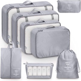 DAHAN 8PCS Organizadores Viaje para Maletas, Bolsas Equipaje Impermeable Cubo Embalaje Viaje Bolso Almacenamiento a Ropa, Zapato, Cosmético y Accesorio, Organizador Maleta Bolsa (gris)