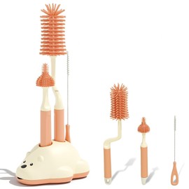 WADY Kit de Cepillos para Biberón, Cepillos de Limpieza para Botellas, Incluye Cepillo de Silicona para Biberones, Estante de Secado, Cepillo para Pezones, Cepillo Limpiador de Pajitas