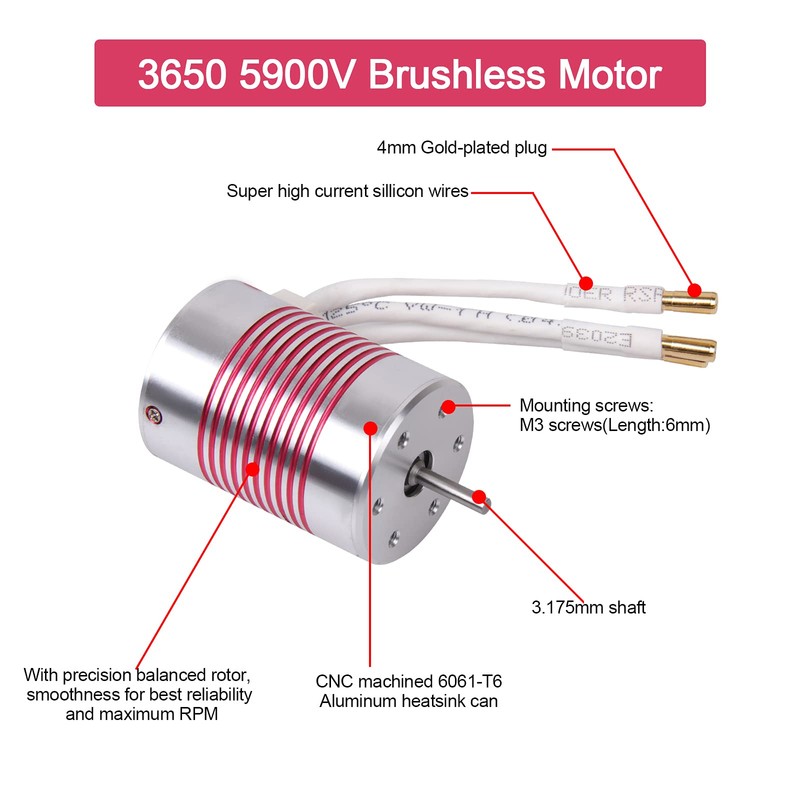 540 Brushless Motor 1/10 3650 5900KV 3.175mm Shaft Waterproof Brushless