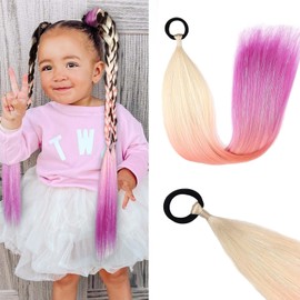 Rainbow Ponytail Extensions With Hair Tie 2 Packs 50g/Pack Coloured Hair Extensions for Braiding 26 inch Colorful Ombre Mermaid Pony Tail Synthetic Hair Extensions for Girl Women S34