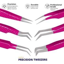Abdul of Silakor Eyelash Extension Tweezers Set 6 Piece for Volume Lash Extensions Stainless Steel Eyelash Tweezers for Lash Extensions Isolation & Classic Lashes Tweezers Set (Pink)