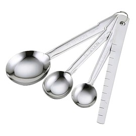Kai KAI KITCHEN DH8121 Stainless Steel Measuring Spoons, Set of 3, Tablespoon, 1/2 Tsp, Thin, Includes Spatula, Dishwasher Safe, Silver, Made in Japan