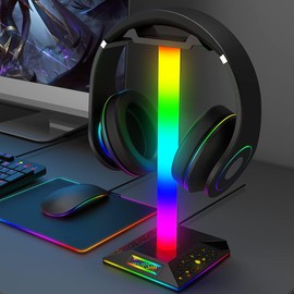 ZNikoyidy RGB Gaming Headset Stand Headphone Stand with 2 USB Ports 10 Color Mode for Gamers PC Gaming Desktop Earphone Accessories