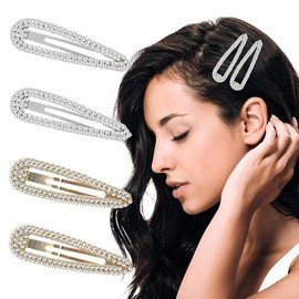 Set of 4 Rhinestone Snap Hair Clips Metal Snap Hair Clips Gold Snap Hair Clips with Rhinestone Shiny Snap Hair Clip for Women