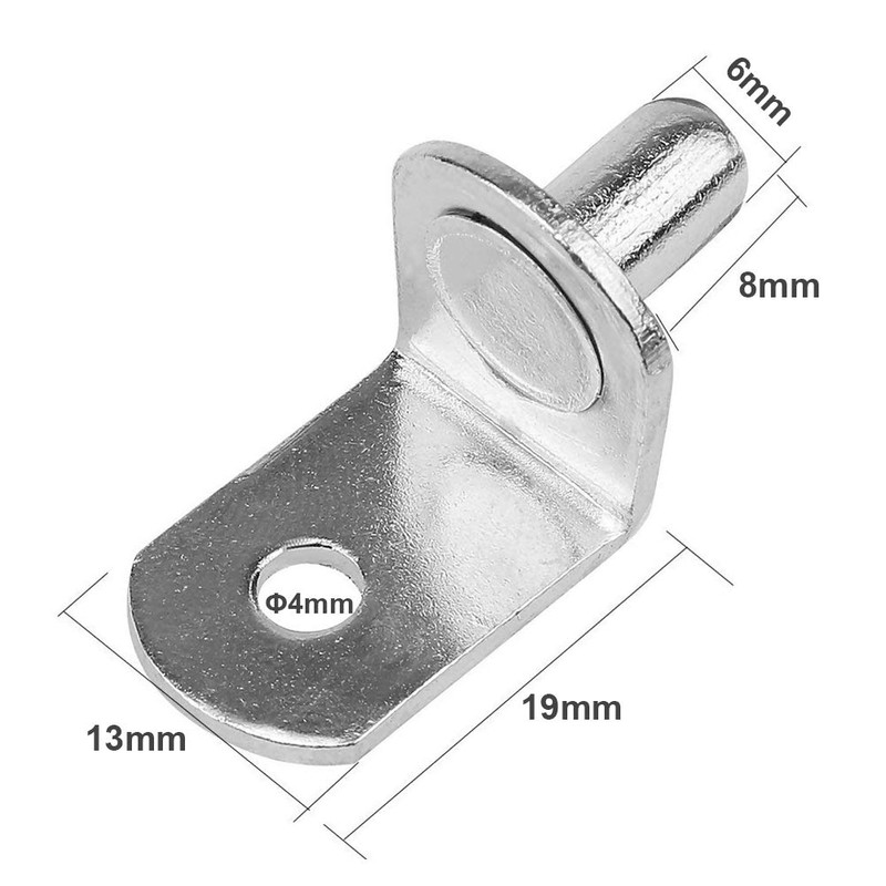 6mm L-Shaped Support Shelf Bracket Pegs with Hole, Polished Nickel