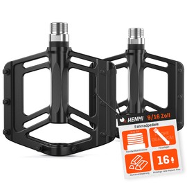 HENMI Bicycle Pedals 9/16 Inch Aluminium with Integrated Non-Slip Nails, MTB Pedals with Sealed Bearings, 1 Million Pedal Frequencies, Non-Slip for E-Bike, MTB, Road Bike, Trekking