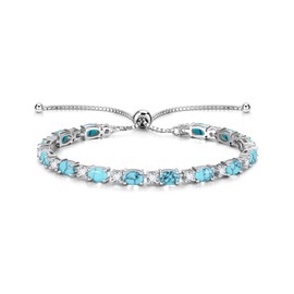 FANCIME Sterling Silver Created Turquoise Tennis Bracelet December Birthstone Bolo Tennis Bracelets for Women Fine Jewelry Birthday Gifts for Women Mom