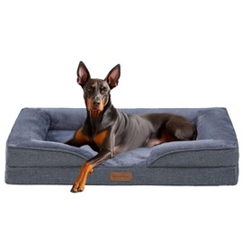 OUPEIWAWA Extra Large Dog Bed Orthopedic with Bolster Sides Removable Egg-Crate Foam Waterproof Liner Pet Bed Sofa Couch with Removable Washable Cover Non-Slip Bottom, Dark Gray