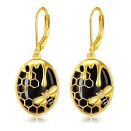 Bee Earrings Sterling Silver Honey Bee Dangle Earrings Black Onyx Oval Cute Bumble Bees Jewellery Gifts for Women Girls