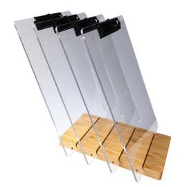 Clipboard with Stand,Clear Acrylic Freestanding Clipboards Bulk with Pen Holder,Document Typing Paper Stand,Menu Display Board,Receipt Holder (4-Pack 8.5"×11")