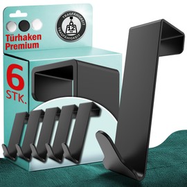 Menz Premium Door Hooks for Hanging, Set of 6 in Black - Flexible Coat Hooks Door, Extremely Durable Door Coat Rack Made of Stainless Steel, Universal Hooks for Hanging, Robust Door Hook Rail