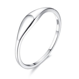 Thunaraz 925 Sterling Silver Rings 18K White Gold Filled Stackable Dome Signet Oval Rings Thin Plain Statement Wedding Band Rings Comfort Fit Dome Ring Size 8