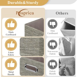 Posprica Closet Storage Bins, 4 Pack Closet Shelf Organizers, Linen Fabric Decorative Storage Baskets for Organizing, Foldable Storage Box for Clothes, Toy, 15x10.5x8.25 Inch-Coffee