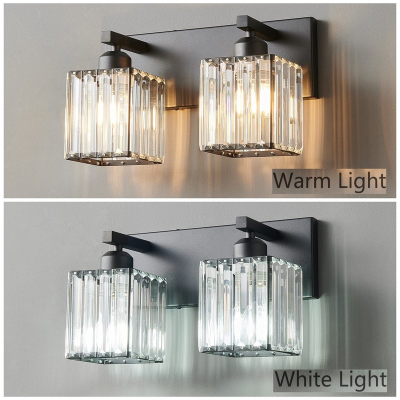 FDPBY Modern Bathroom Vanity Light 2-Lights Modern Black Crystal Bathroom