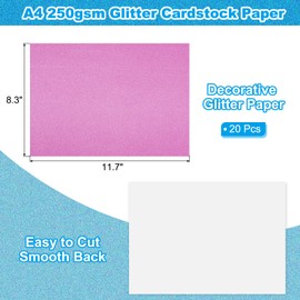 PATIKIL 20Sheets Dark Pink Glitter Cardstock Paper, A4(8.3x11.7 Inch) 250gsm Premium Sparkly Paper Craft Cardstock Paper for Scrapbook Card Making DIY Art Projects Wedding Party