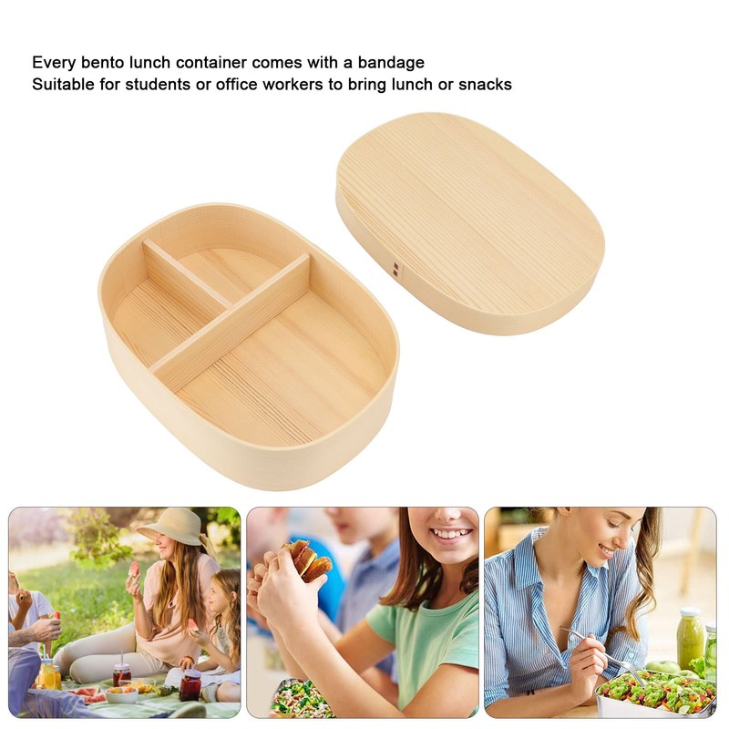 Bento Box Portable Japanese Style Wooden Large Single Layer Removable