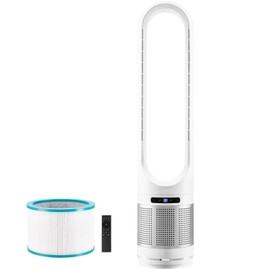 VEVOR Tower Fan Bladeless, 15.4ft/s Velocity Floor Fan that Blows Cold Air, 80° Oscillating 8-Speed Fans, 8H Timer, Standing Fans with H13 HEPA Filtration, Remote Control & Air Purification Mode