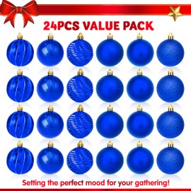 JOIEDOMI 24 Pcs Blue Christmas Balls Ornaments Set, 2.36" Shatterproof Christmas Tree Ornaments, Christmas Hanging Ornaments Decorations for Xmas Tree Wreath Garland Holiday Wedding Indoor Party Decor