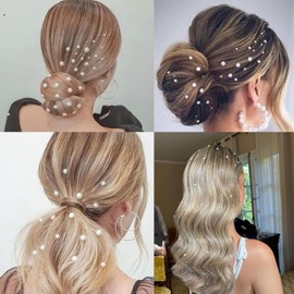 NOOEPC - Joyas para el cabello, pegatinas autoadhesivas de perlas, decoraciones para birretes de graduación, pegatinas de perlas para el cabello, rostro, blanco marfil, acrílico, moderno, 6 Count