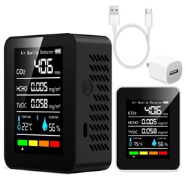 5-in-1 Indoor Air Quality Monitor, Professional Portable Detector & Accurate CO2, TVOC, HCHO, Humidity& Temperature Particle Counter, for Home, School, Hotel, Office (Black)
