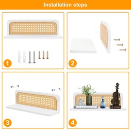 Yallmie 2PCS Rattan Floating Shelves, Handmade Floating Rattan Book Shelves Rattan Shelf Wall, Easy to Install, Decorative Wall Shelves for Bedroom for Office, Bedroom, Bathroom