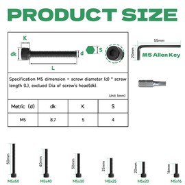 Jyvex Pack of 50 M5 x 20 screws, black, cylinder head screws m5, cylinder screws with hexagon socket, D912 12.9 class carbon steel Allen screws, fully threaded, with key