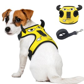 Dog Harness for Small Dogs, Dog Harness and Leash Set, Cute Breathable Mesh Puppy Harnesses, Adjustable Soft Padded Dogs Vest Harnesses(Yellow Bull, S)