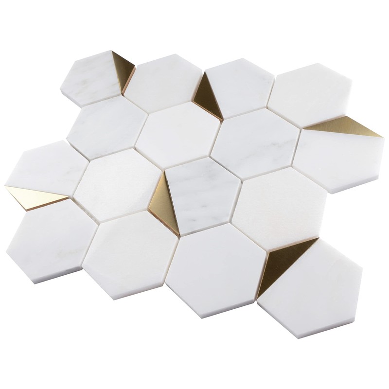 NBG-1 3“ Hexagon White and Gold Metal Stainless Steel Polished
