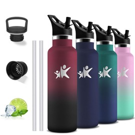 Stainless Steel Water Bottle, 750 ml Thermos Flask, BPA-Free, Drinking Bottle with Straw, Insulated Flask, Double-Walled, Sports Water Bottle, Leak-Proof, for Hiking, Fitness, Yoga, Camping