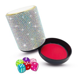 Bling Dice Cup Velvet Felt-Lined Quiet Shaker with Lid Includes 12 Dices Plastic Dice Cup Set for Bar Party Family Yahtzee Farkle Classic Dice Games (AB)