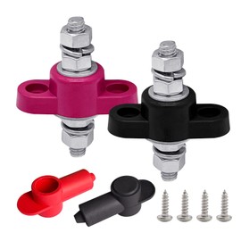 5/16" Stud Remote Battery Terminals 12V 200A, Ampper M8 Single Stud Battery Junction Post Thru Panel Remote Terminal Jumper Post Feed Through W/Cover (1 Pair)