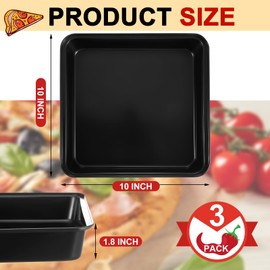 RimCereal 3 Pcs Detroit Style Pizza Pan 10 x 10 x 1.8 Inch Hard Rectangular Deep Pizza Pans Non Stick Sicilian Style Pizza Pan Dish Pre Seasoned Bakeware Kitchenware