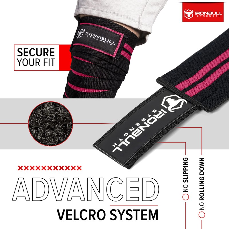Iron Bull Strength ニーラップ (1ペア) - 80インチ 伸縮性 膝と肘のサポート&圧縮 -