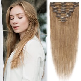MY-LADY Clip in Hair Extensions Real Human Hair Dark Blonde 16 Inch 65g Dirty Strawberry Blonde Remy Hair 8pcs Weft Balayage Full Head Straight for Women
