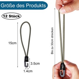 JunGG Bungee Cord with Hooks, Pack of 12, Expander with Hooks 15 cm, Tarpaulin Tensioner, Rubber Tensioner with Hooks for Tarpaulin Attachment, Tent, Camping