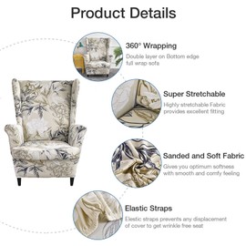Wing Chair Slipcovers 2 Pieces Stretch Spandex Wingback Chair Covers Sofa Slipcover Printing Wingback Armchair Slipcovers Furniture Protector Couch Soft with Elastic Bottom for Wingback Chairs,04