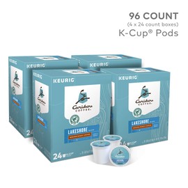 Caribou Coffee Lakeshore Blend, Single-Serve Keurig K-Cup Pods, Medium Roast Coffee, 24 Count (Pack of 4)