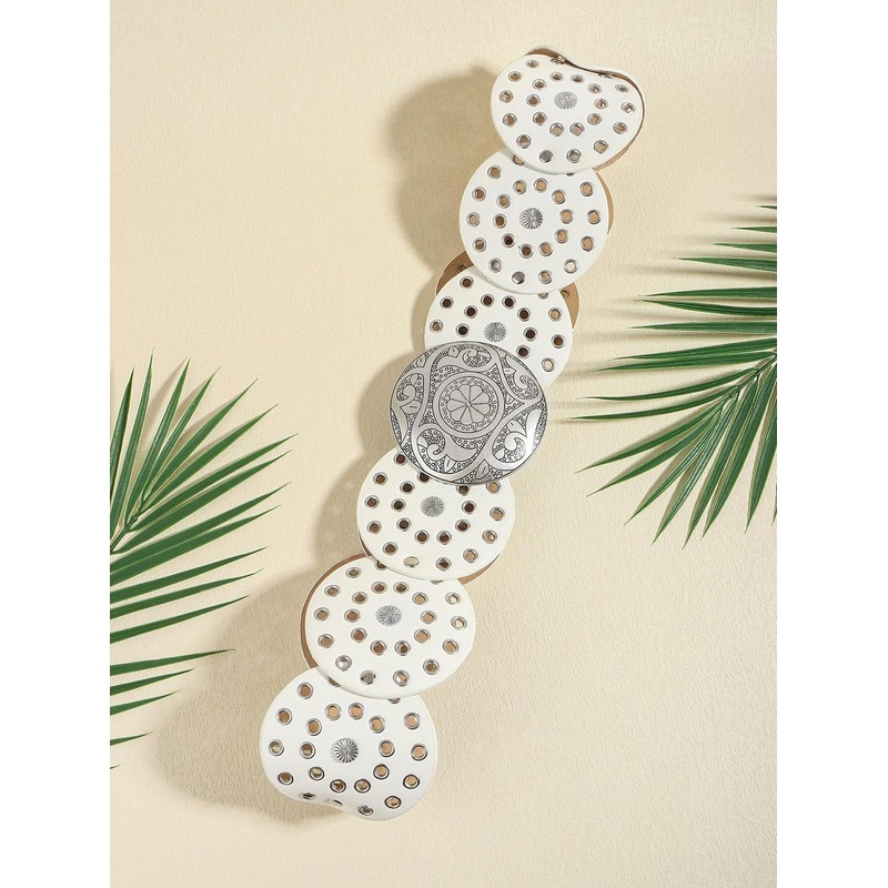 LIMHOO Wide Disc Belt for Women Leather Hollow Out Round