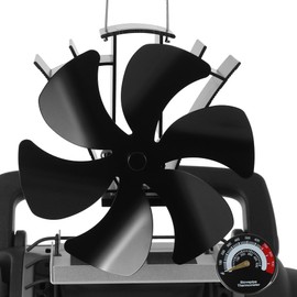 VODA Wood stove fan Heat Powered Fireplace Fans 6 Blades, Non Electric Thermoelectric Thermal Fan with Bracket w/Stove Thermometer Accessories for Heaters