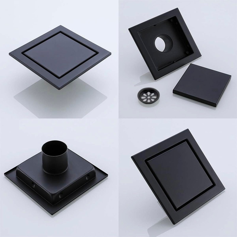 RANDOM Black Shower Drain Square with Removable Tile Insert 6